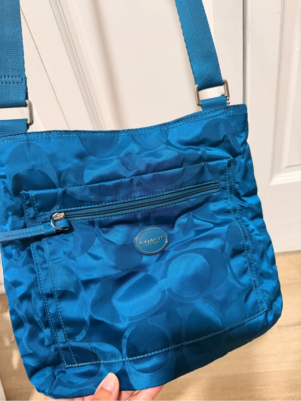 Coach Getaway Signature Nylon File Crossbody Bag Teal F77408